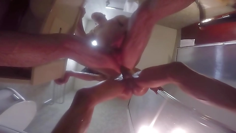 Shemale fucks guy in the shower and gets a big cock