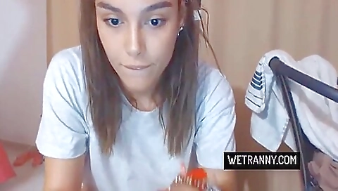 Shemale with big tits and small tits in solo video