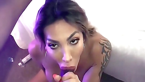 Brunette milf sucks black dude and then deepthroats him