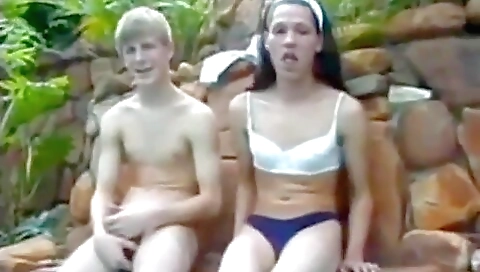 Tattooed brunette gets anally fucked in the backyard