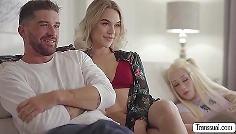 Blonde babe gets fucked in the ass and on the sofa