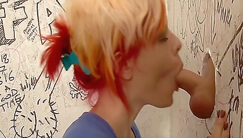 Blonde trans slut with huge boobs has a deep throat