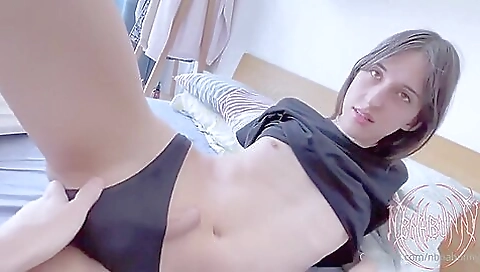 Amateur big cock brunette gets a creampie and handjob