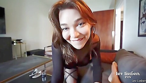 Brunette babe gives a blowjob then rides on her boyfriend