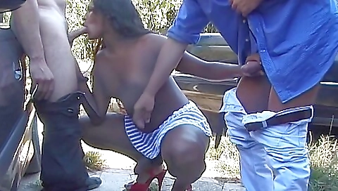 Two trans women and one trans girl fuck and get cum