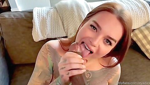 Blonde with a tattooed booty gets fucked in the mouth