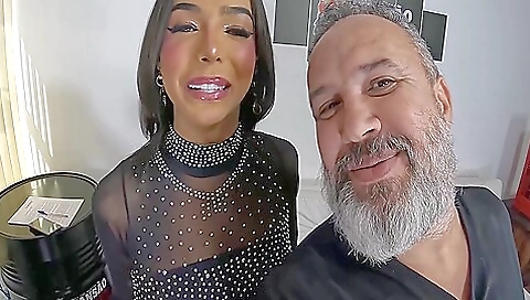 Busty latina babe gets a huge cumshot in her mouth